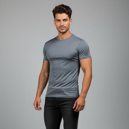 Men's grey lightweight training t-shirt with breathable fabric and regular athletic fit - AresFit
