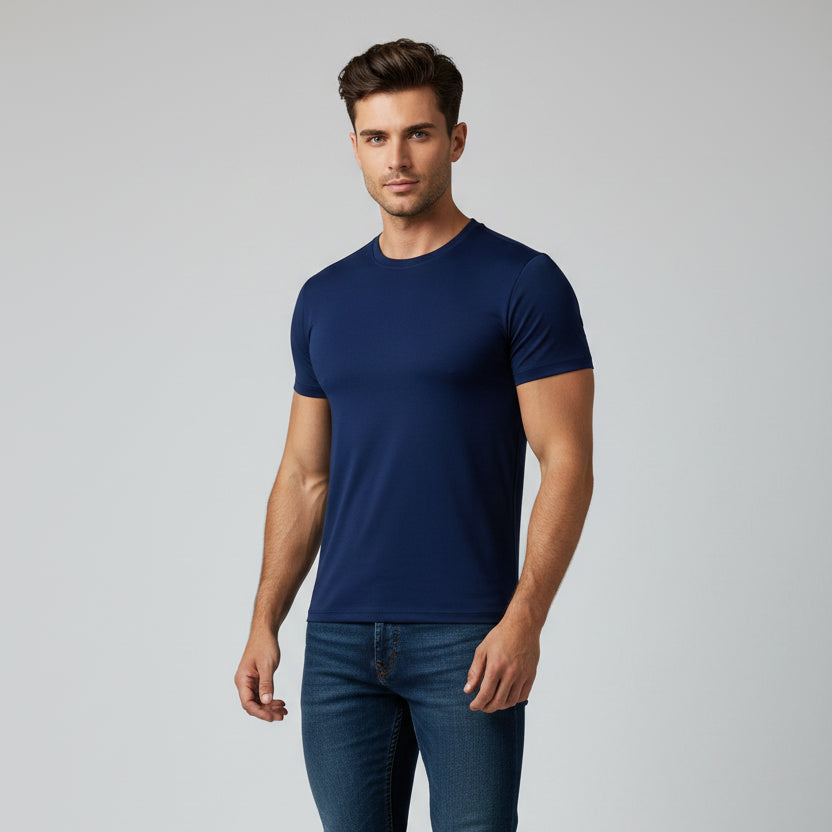 Men's navy lightweight training t-shirt with breathable workout fabric and comfortable fit - AresFit