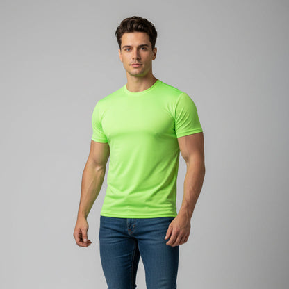 Men's neon green lightweight training t-shirt with breathable performance fabric and athletic fit - AresFit