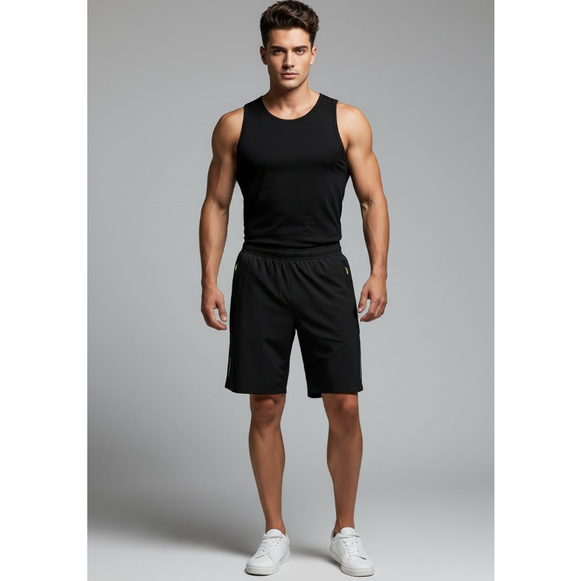 Men's Long Gym Shorts in Black Charcoal Reflective - AresFit