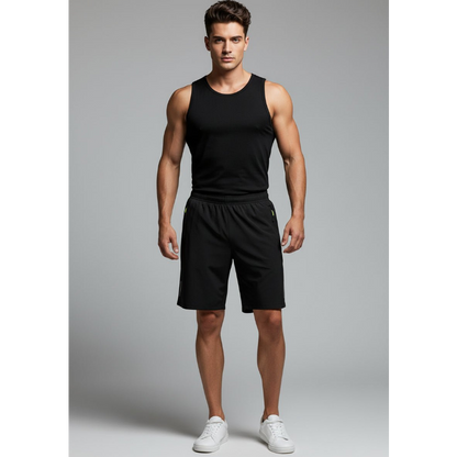 Men's Long Gym Shorts in Black Charcoal Reflective - AresFit