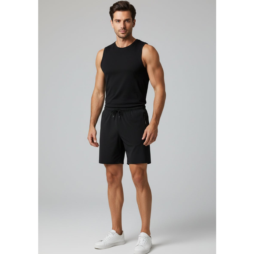 Men's Long Gym Shorts in Black Reflective - AresFit