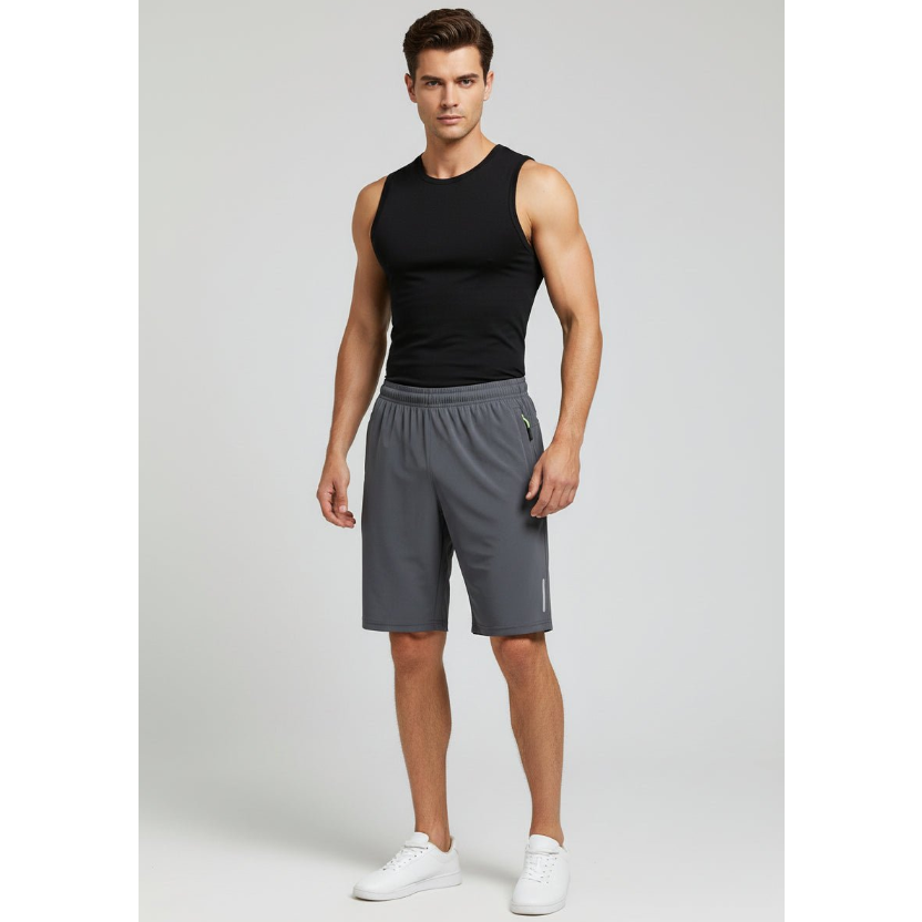 Men's Long Gym Shorts in Blue Side Stripe - AresFit