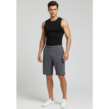 Men's Long Gym Shorts in Blue Side Stripe - AresFit