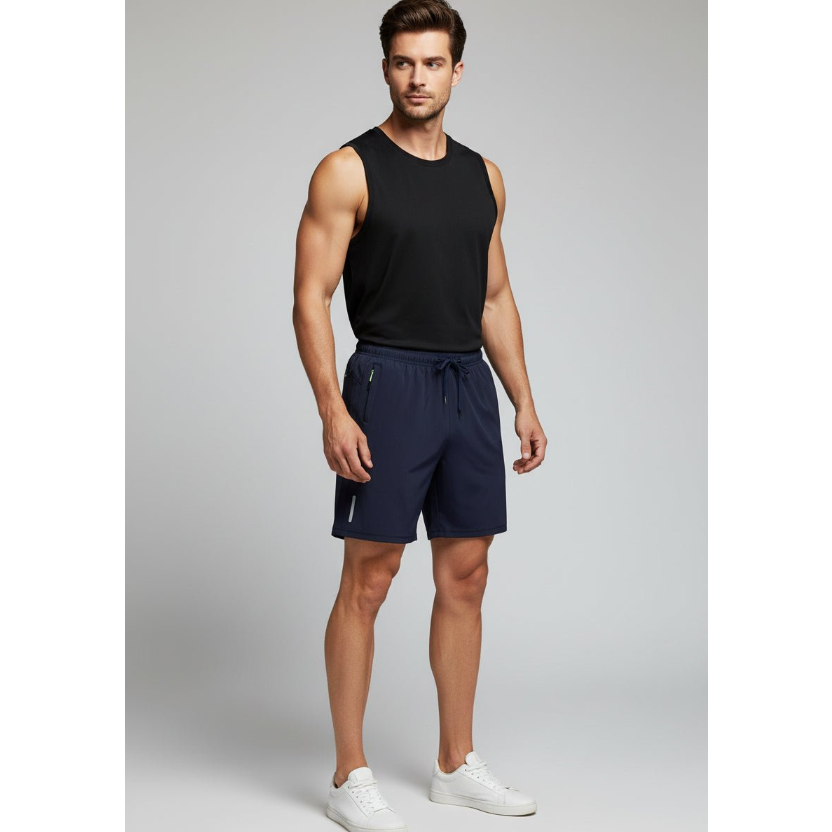 Men's Long Gym Shorts in Dark Blue Reflective - AresFit