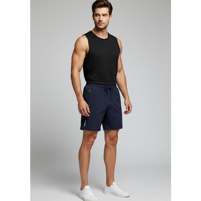 Men's Long Gym Shorts in Dark Blue Reflective - AresFit