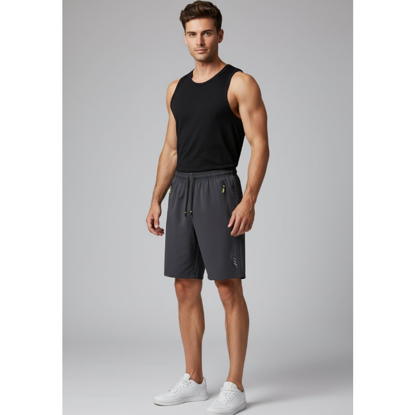 Men's Long Gym Shorts in Dark Blue Side Stripe - AresFit