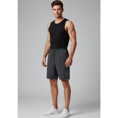 Men's Long Gym Shorts in Dark Blue Side Stripe - AresFit