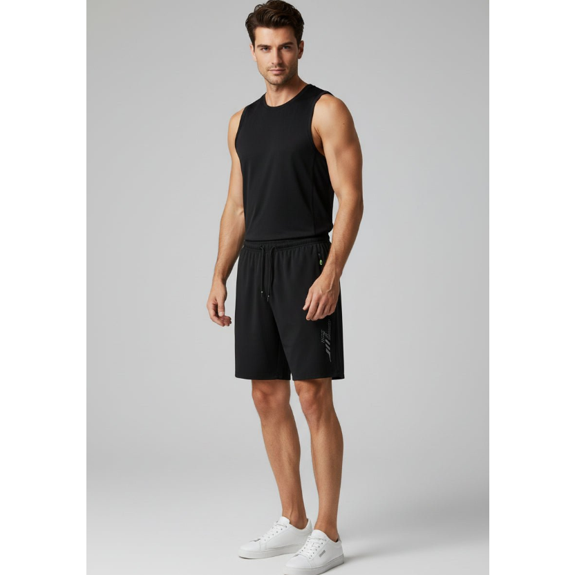 Men's Long Gym Shorts in Dark Grey Side Stripe - AresFit