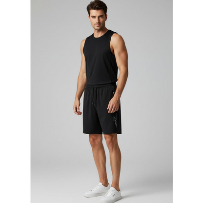 Men's Long Gym Shorts in Dark Grey Side Stripe - AresFit