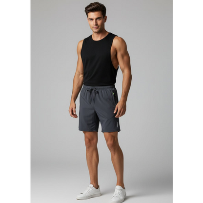 Men's Long Gym Shorts in Dark Grey Reflective - AresFit