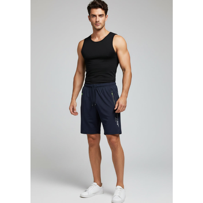 Men's Long Gym Shorts in Dark Grey Side Stripe - AresFit