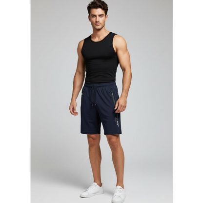 Men's Long Gym Shorts in Dark Grey Side Stripe - AresFit