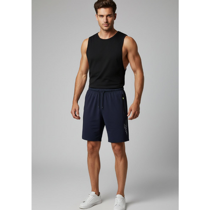 Men's Long Gym Shorts in Light Grey Side Stripe - AresFit