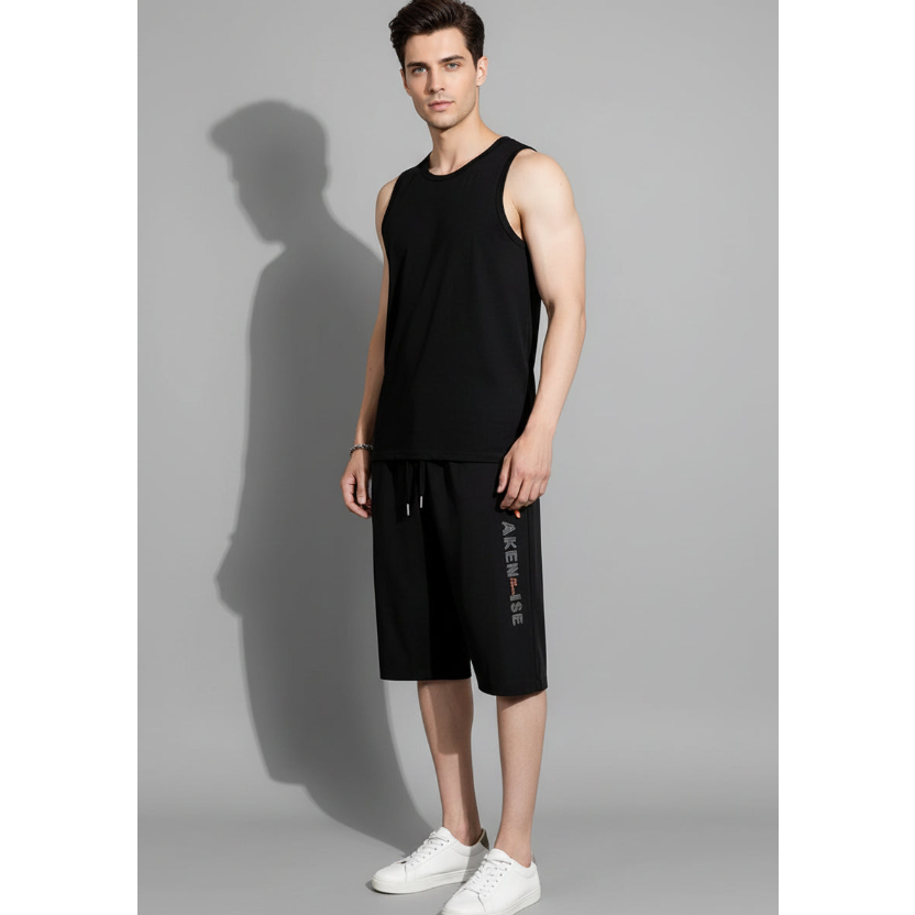 Men's Long Gym Shorts with Zip Pockets in Black - AresFit