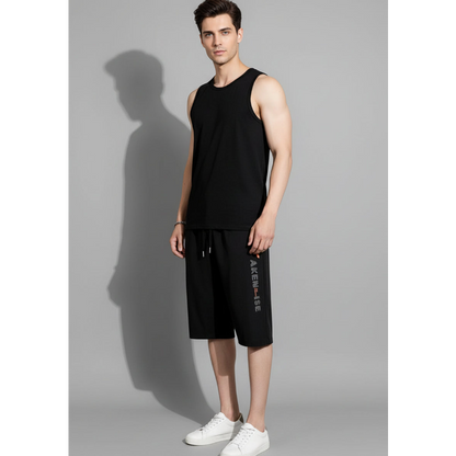 Men's Long Gym Shorts with Zip Pockets in Black - AresFit