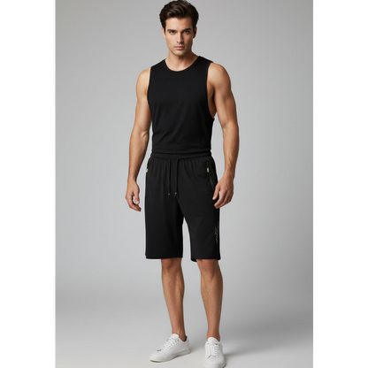 Men's Long Gym Shorts with Zip Pockets in Black L - AresFit