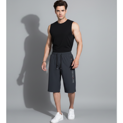 Men's Long Gym Shorts with Zip Pockets in Dark Grey - AresFit
