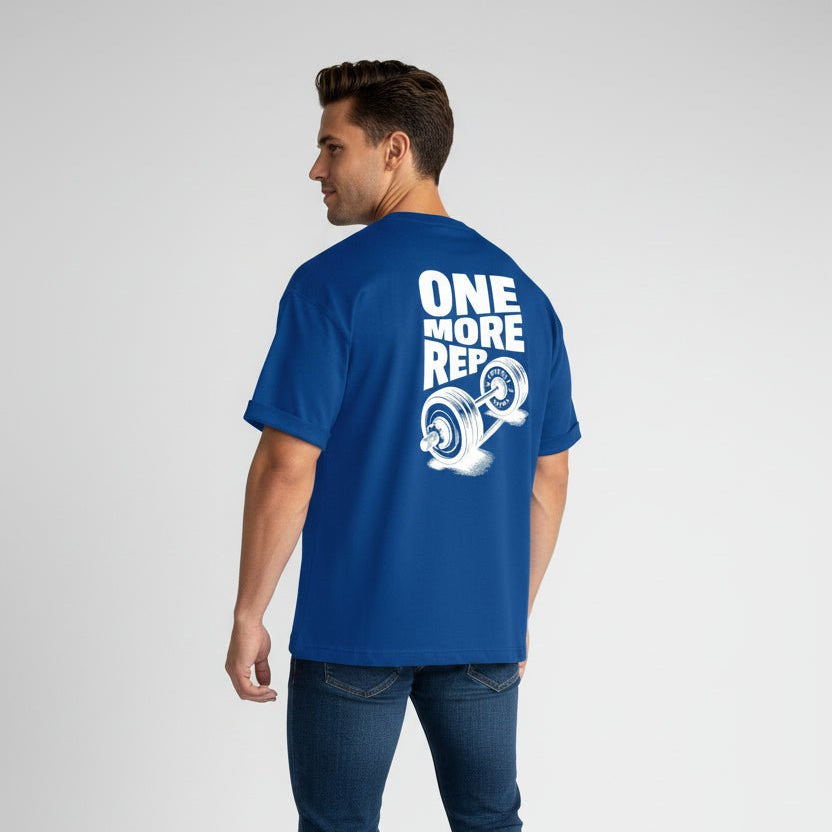 Men’s blue oversized gym t-shirt with bold lifting graphic print - AresFit