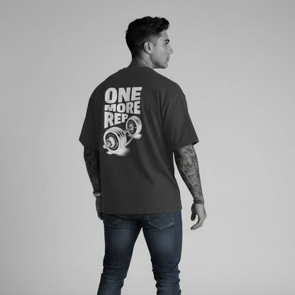 Men’s grey oversized workout tee with motivational fitness graphic - AresFit