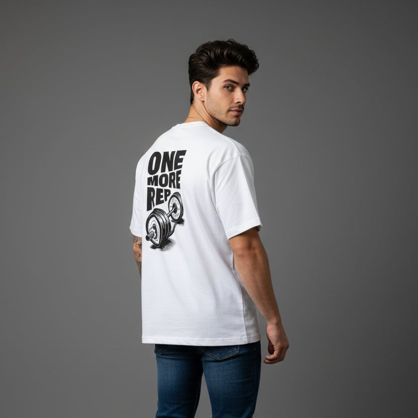 Men’s white oversized graphic gym t-shirt with relaxed streetwear fit - AresFit