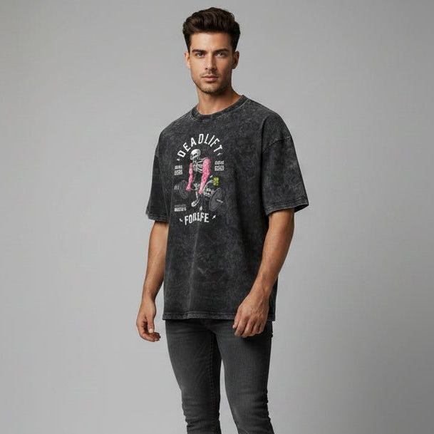 Men's Oversized Acid Wash Gym T-Shirt - AresFit