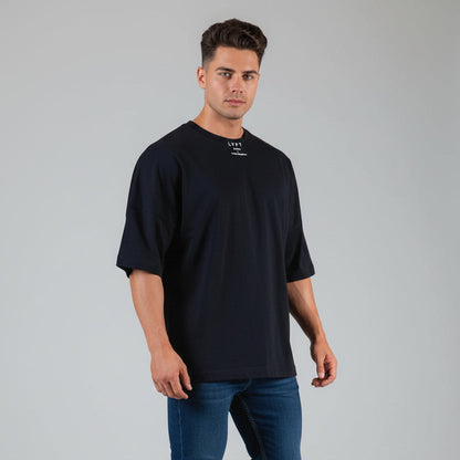 Men's black oversized cotton gym t-shirt with relaxed fit and minimalist logo design - AresFit