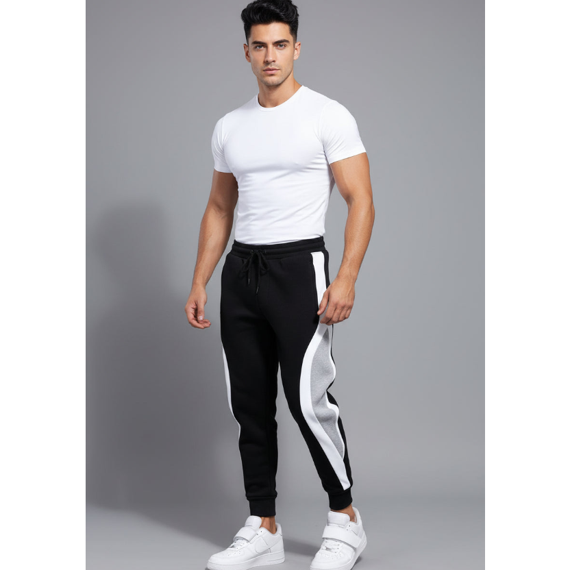 Men's Panel Athletic Joggers in Black and Grey - AresFit