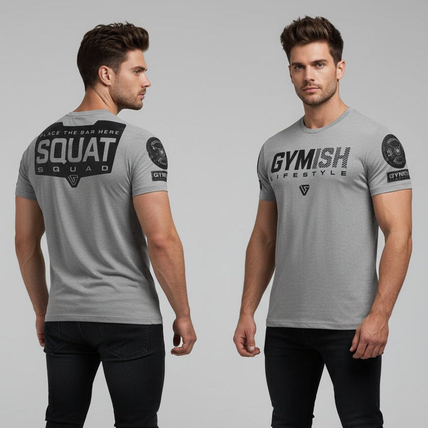 Men's grey quick dry gym t-shirt with workout back print and regular fit training design - AresFit