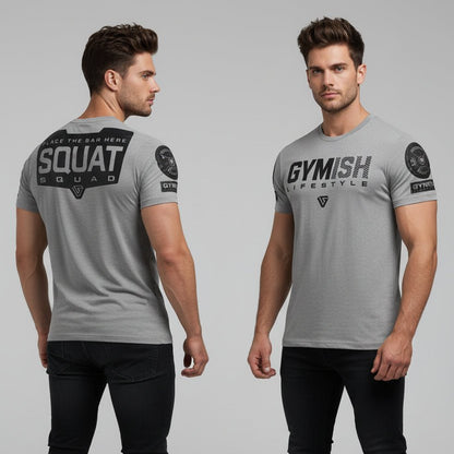 Men's grey quick dry gym t-shirt with workout back print and regular fit training design - AresFit