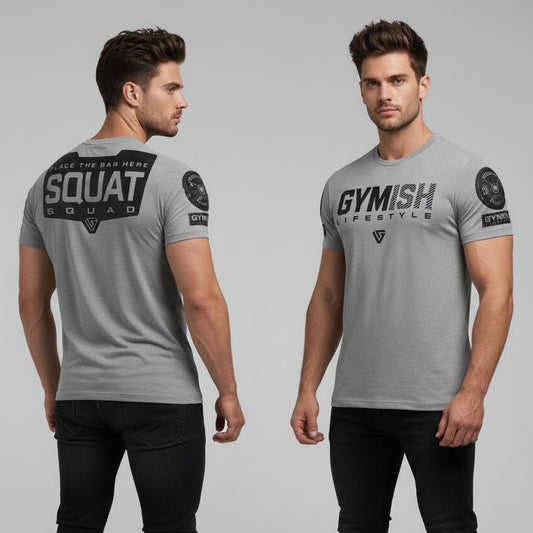 Men's grey quick dry gym t-shirt with workout back print and regular fit training design - AresFit