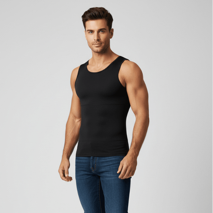Man wearing black ribbed gym tank top - AresFit