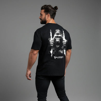 Men's Silverback gym t-shirt with large gorilla breakthrough back graphic and oversized fitness style - AresFit