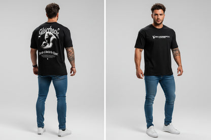 Men's black Silverback gym t-shirt featuring gorilla faith back graphic and Silverback front logo - AresFit