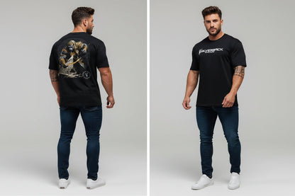 Men's black Silverback gym t-shirt with gorilla pyramid back graphic and Silverback front logo - AresFit