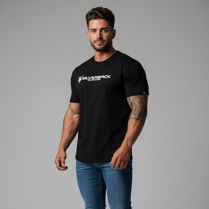 Men's black Silverback gym t-shirt with front logo and athletic training fit - AresFit