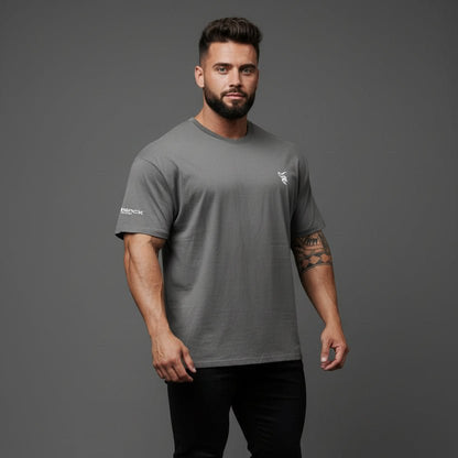 Men's grey Silverback gym t-shirt with front logo and relaxed bodybuilding style - AresFit