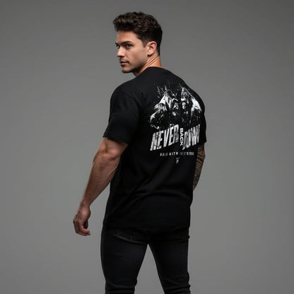 Men's Silverback gym t-shirt with Never Stop motivational back graphic and bodybuilding inspired design - AresFit