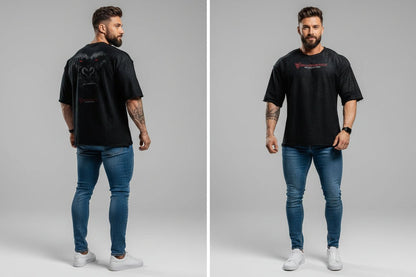 Men's black Silverback gym t-shirt featuring roaring gorilla back graphic and Silverback logo front - AresFit