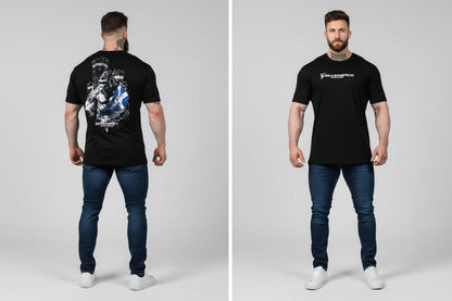 Men's black Silverback gym t-shirt with gorilla and Scottish flag back graphic and Silverback front logo - AresFit
