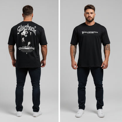 Men's black Silverback gym t-shirt featuring Silverback Legacy back graphic and front logo design - AresFit