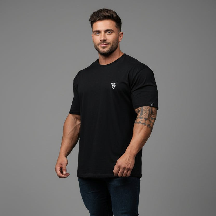 Men's black Silverback workout t-shirt with chest logo and comfortable gym fit - AresFit