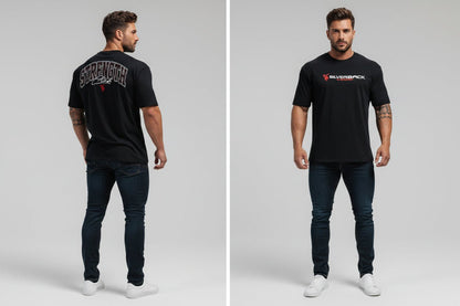 Men's black Silverback gym t-shirt featuring Strength back graphic and Silverback front logo print - AresFit