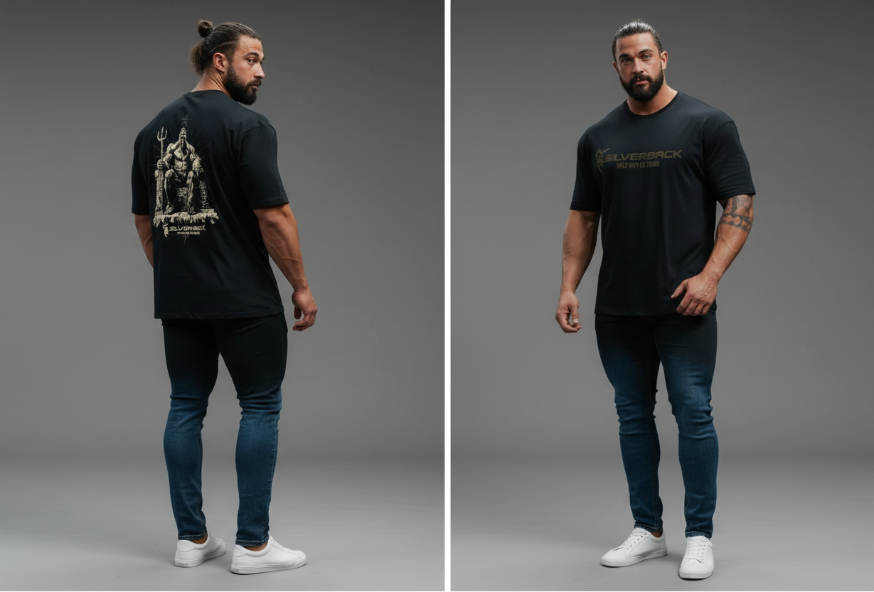 Men's black Silverback gym t-shirt featuring warrior graphic back print and Silverback logo front - AresFit