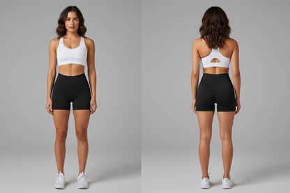Black high-waisted shorts on a white background - Aresfit
