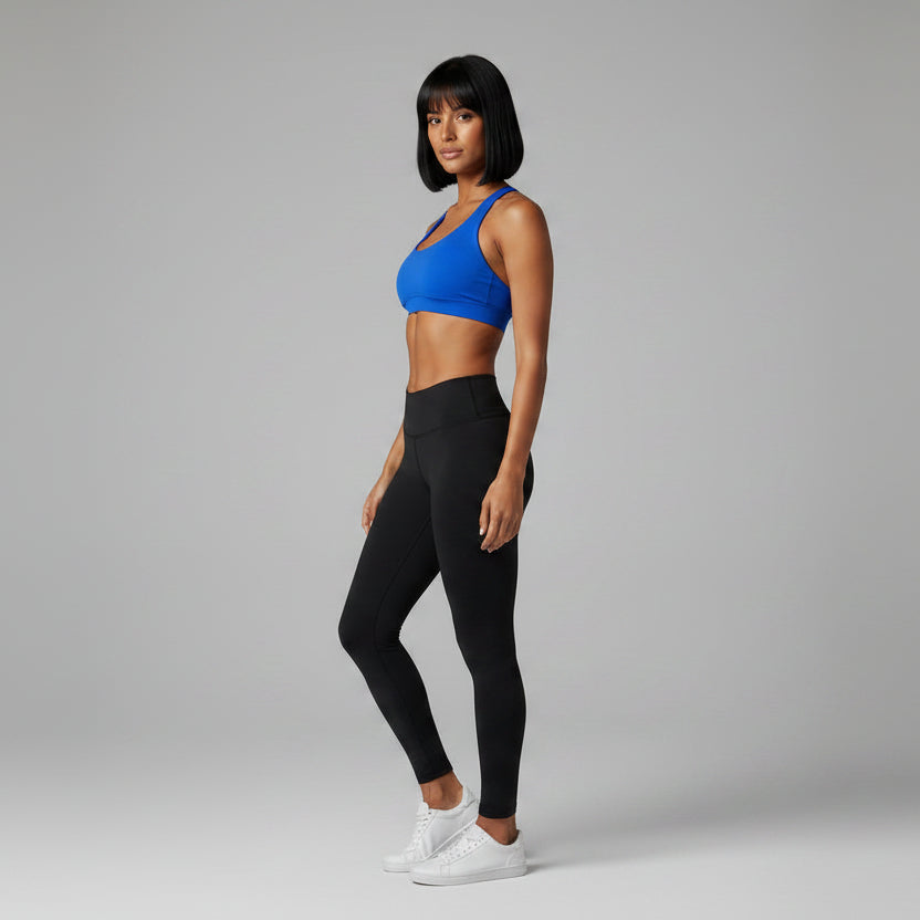 Blue sports bra and black leggings - Aresfit