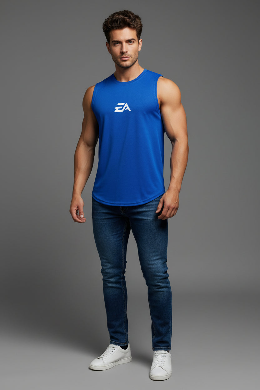 Summer New Trend Men's Pullover Round Neck Mesh Bottom Shirt Sports Fitness Swimming Running Shirt Sleeveless Vest Quick Dry - AresFit