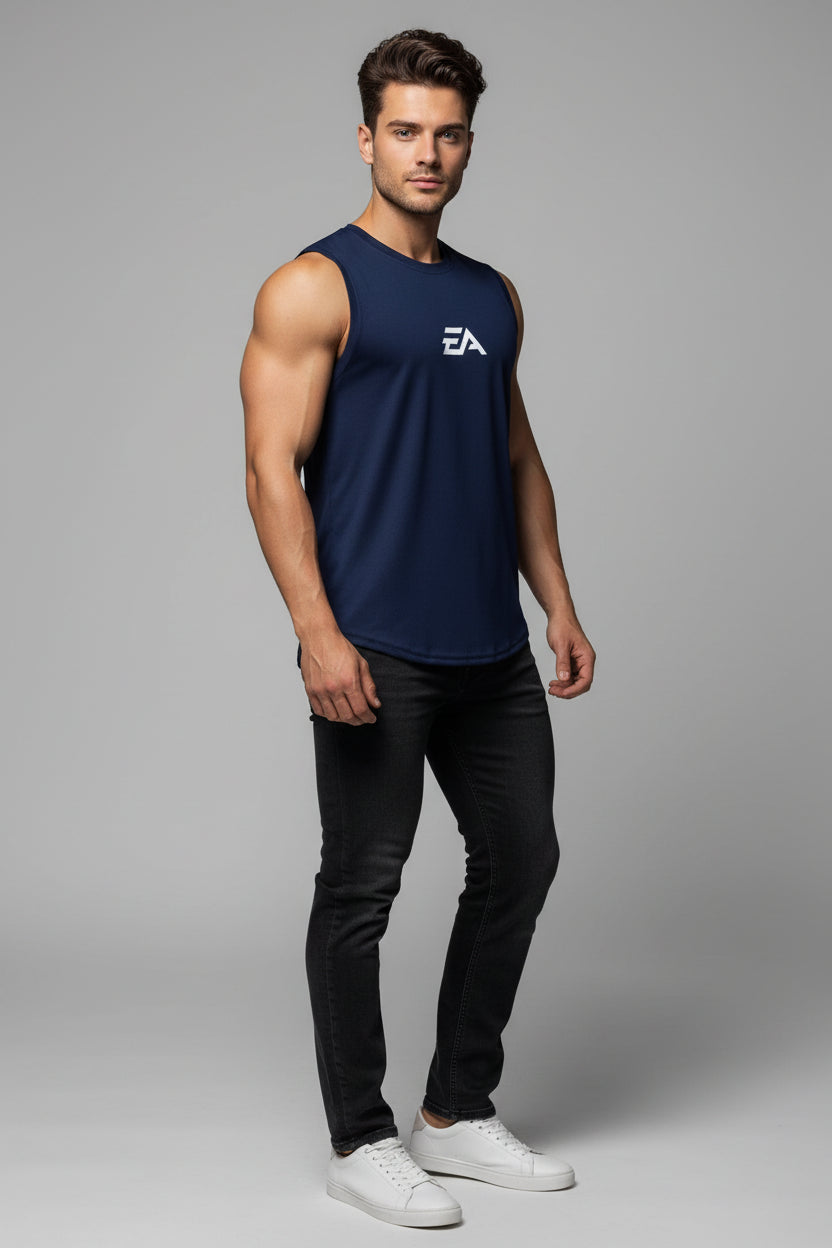 Summer New Trend Men's Pullover Round Neck Mesh Bottom Shirt Sports Fitness Swimming Running Shirt Sleeveless Vest Quick Dry - AresFit