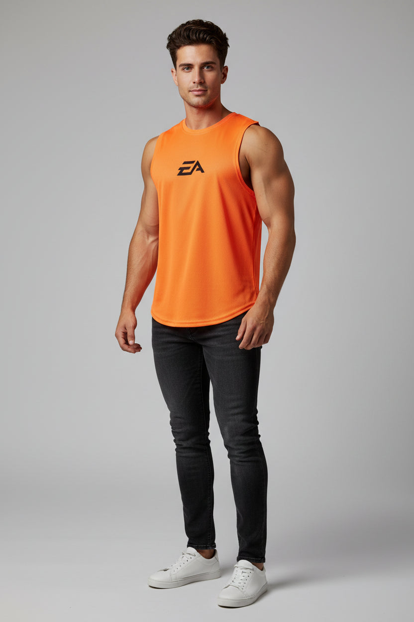 Summer New Trend Men's Pullover Round Neck Mesh Bottom Shirt Sports Fitness Swimming Running Shirt Sleeveless Vest Quick Dry - AresFit