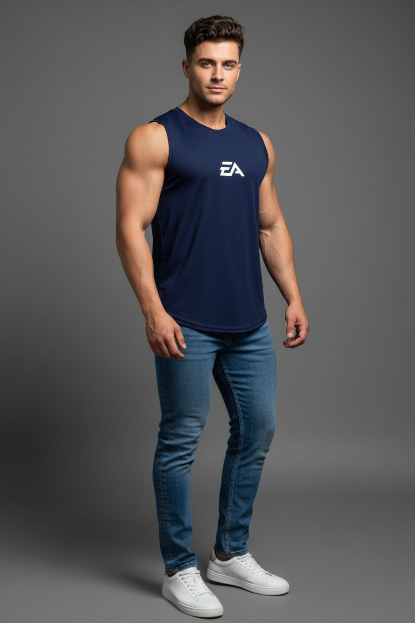 Summer New Trend Men's Pullover Round Neck Mesh Bottom Shirt Sports Fitness Swimming Running Shirt Sleeveless Vest Quick Dry - AresFit